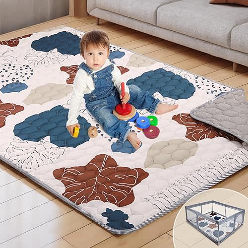 74x50 Playpen Mat for Babies, Large Baby Play Mat for Kids Toddlers Infants Floor Crawling, Foldable & Machine Washable Baby Playmat for Indoor & Outdoor, Baby Gifts for Boys Girls, Boho