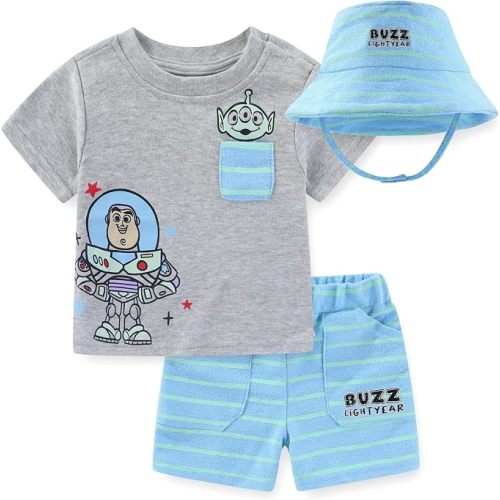 Disney Toy Story Buzz Lightyear Baby Boys T-Shirt Shorts and Bucket Hat 3 Piece Set for Newborn and Infant