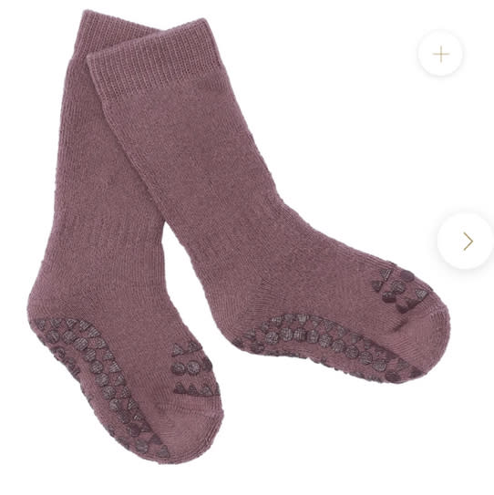 Non-slip Grip Socks Organic Terry Cotton - Misty Plum