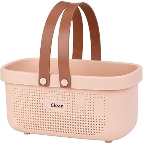 LAIGOO Large Shower Caddy Basket, Plastic Storage Basket with Handles Storage Bins Shower Storage Organizer for Bathroom, College Dorm, Kitchen, Bedroom, Gym(Pink)