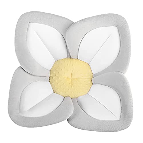 Blooming Bath Lotus Baby Bath Seat - Premium Baby Bathtub, Fits Most Sinks - Newborn & Baby Essentials - Baby Gifts - 33" - Grey/White/Yellow