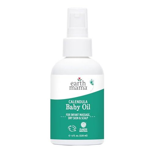 Earth Mama Calendula Baby Oil | Massage Oil for Newborn Skin Care, Dry Skin & Scalp Moisturizer, Fragrance Free, 4-Fluid Ounce