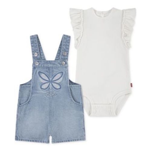 Baby Girls Bodysuit & Butterfly Crochet Shortall, 2 Piece Set