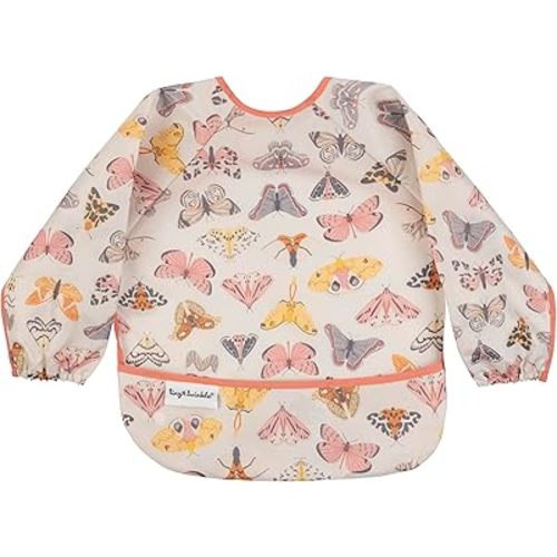Tiny Twinkle Mess Proof Baby Bib,Waterproof Smock Baby Bib for Eating,Machine Washable Long Sleeve Bib,Baby Led Weaning,Toddler Bib,BLW Supplies(Flutter, Small 6-24 Months)