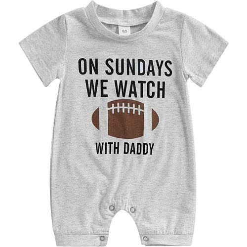 Infant Baby Boys Girls Football Season Jumpsuit Watch Football with Daddy Funny Romper Playsuit Sweatshirt - Short Sleeve - 3-6 Months