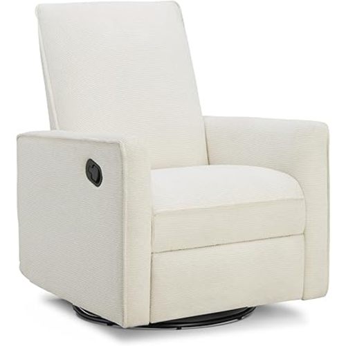 Upholstered Recliner Swivel Glider Nursery Chair Reclining Performance Fabric Rocker with Metal Base,Basketweave,Cream