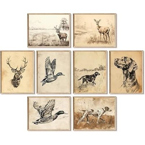 Vintage Nursery Wall Art Decor Baby Boy Room Prints Hunting Animal Canvas Wall Decor Woodland Nursery Pictures Rustic Animal Sketch Poster Vintage Cabin Artwork for Kids Bedroom 12x16x8 Inch Unframed