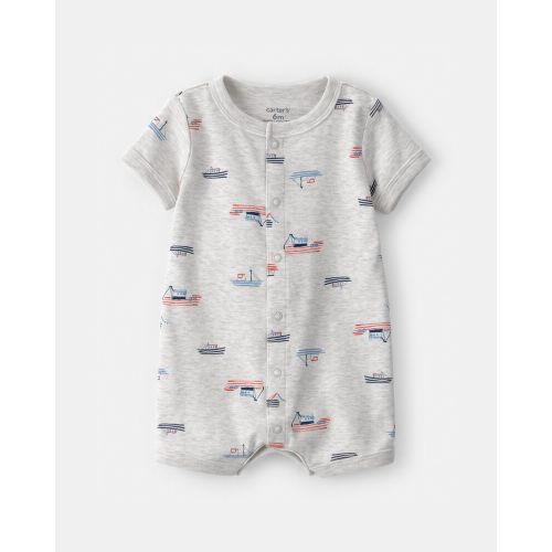 Baby Boy Boat Short-Sleeve Romper - Grey | Carter’s Oshkosh Canada