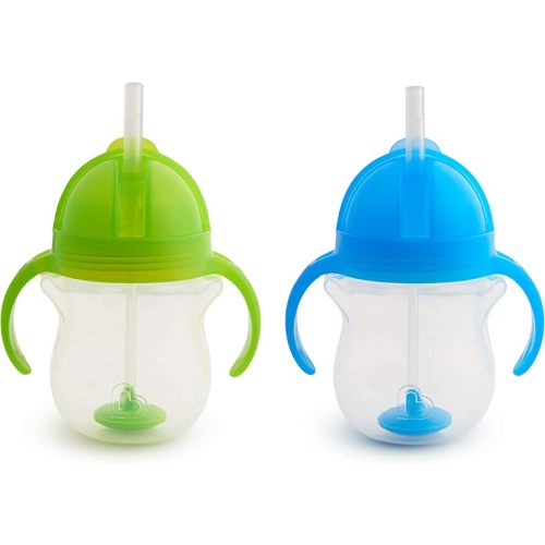 Munchkin® Any Angle™ Weighted Straw Trainer Cup with Click Lock™ Lid, 7 Ounce, 2 Count (Pack of 1), Blue/Green