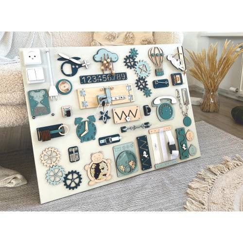 Busy board for baby with Montessori sensory activities, 1st Birthday Gift, motorikbrett, wall busy board, activity board,