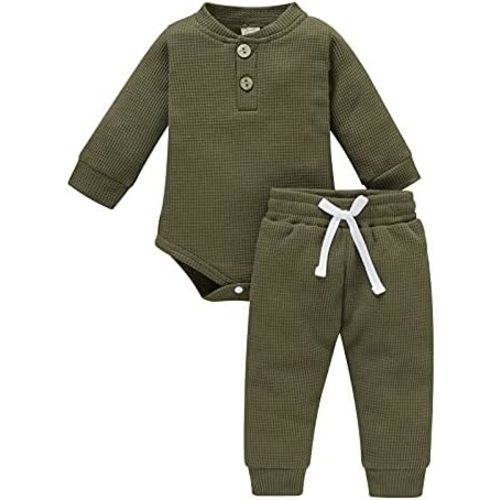 Ledy Champswiin Winter Newborn Baby Boy Girl Clothes Set Ribbed Outfits Unisex Infant Solid Long Sleeve Tops Pants 2PCS