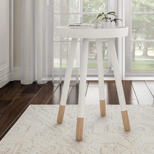 Wrought Studio™ Cambridgeshire Round End Table – Wooden Mid-Century Modern Stand with Tray Top to Hold Drinks or Display Décor – Accent Table or Nightstand & Reviews | Wayfair