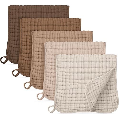 Muslin Burp Cloths for Baby 100% Cotton Burping Cloths for Boys Girls Large 20"X10" Extra Soft and Absorbent 5 Pack - Gradient Coffee