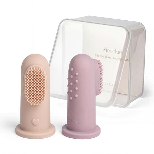 Moonkie Baby Toothbrush Finger Toothbrush Oral Cleaner Kit for 3 Months +, 2 Pcs (Blush/Pale Mauve)