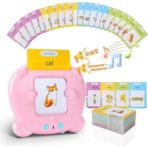 Upgraded Talking Flash Cards for Toddlers, 1 Year Old Boy Girl Birthday Gift, Montessori Toys for 1 2 3 Year Old, 224 Sight Words Flash Cards Kindergarten, Speech Therapy Toys for Toddlers 1-3, Pink