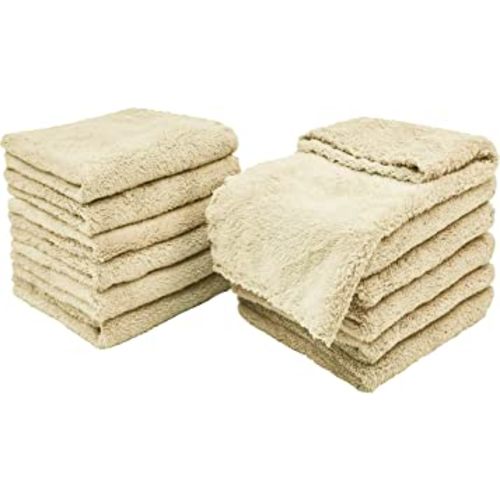 Kyapoo Baby Washcloths 12 Pack 12x12 Inches Microfiber Coral Fleece Extra Absorbent and Soft for Newborns, Infants and Toddlers-Brown