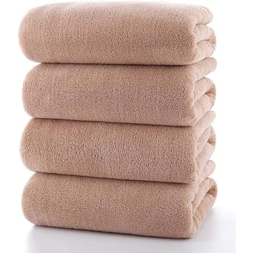 Lumimi Towels 4 Pack Soft Microfiber Bath Towel Set Salon Gym Yoga Travel Very Absorbent Light Quick Dry and Durable, 55" L x 27" W, 4 Piece Beige