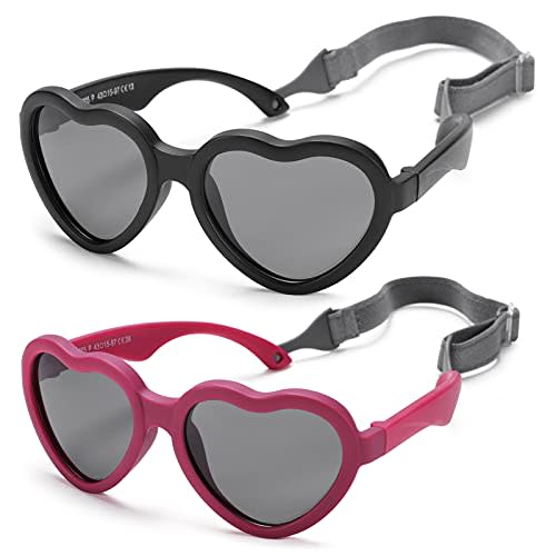 Flexible Heart Shaped Baby Polarized Sunglasses with Strap Adjustable Toddler & Infant Age 0-24 Months