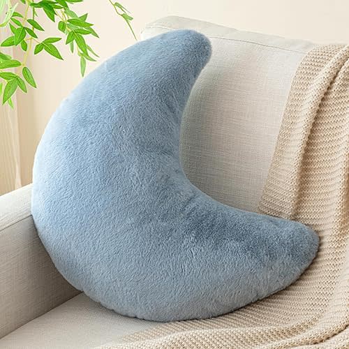 Moon Pillow, Decorative Throw Pillows with Soft Faux Rabbit for Bed Couch, Moon Shaped Pillows Plush Floor Cushions Room Decor Pillow for Sofa Bedroom Living Room