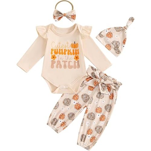 FYBITBO My First Halloween Baby Boy Girl Outfits Newborn Infant Cutest Pumpkin Romper Shirt Pants Hat 3Pcs Clothes Set