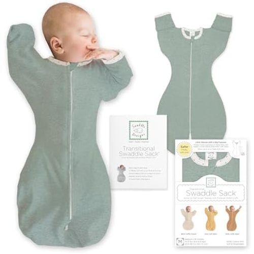 SwaddleDesigns Transitional Swaddle Sack, Arms Up Half-Length Sleeve Mitten Cuff, Most Gradual Transition Swaddle for Newborn