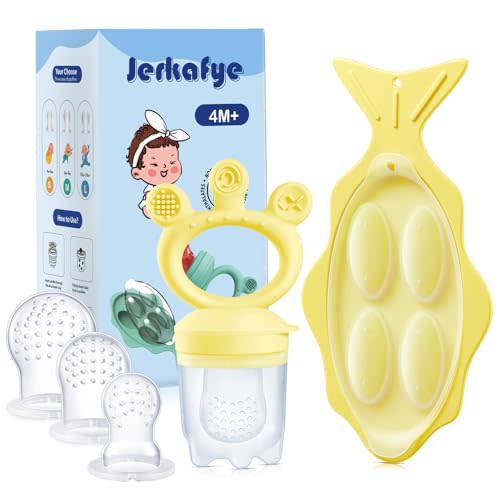 Baby Fruit Feeder with Fish-Shaped Freezer Tray, Baby Fresh Food Feeder, Teething Toys, Breastmilk Popsicle Molds for Infant Self-Feeding, Includes 3 Different Sizes Pacifiers Fit for 4 Months+