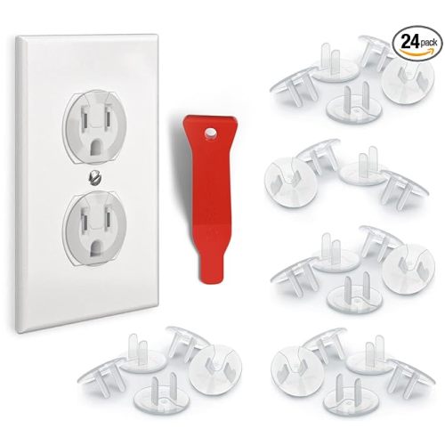 24 Pack Outlet Covers & Removal Tool Baby Proofing, Provide Shock Prevention and Easy Installation, Safe and Secure Plastic Plug Covers for Power Sockets (24 Outlet Covers)