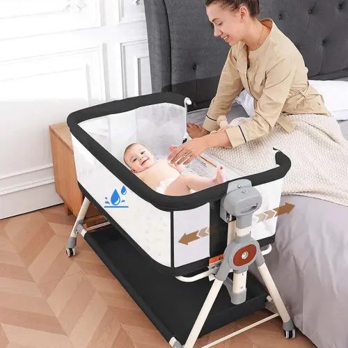 Baby Bassinet,Rocking Bassinet with Waterproof Sheet,3 in 1 Baby Bassinets Bedside Sleeper,6 Height Adjustable Bedside Bassinet for Newborn(Black)