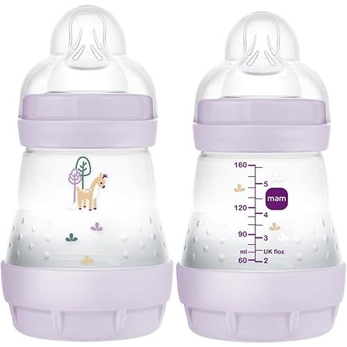 MAM Easy Start Anti-Colic Baby Bottle 5 oz, Slow Flow, Breastfeeding-Like Silicone Nipple Bottle, Reduces Colic, Gas, & Reflux, Easy-to-Clean, BPA-Free, Vented Baby Bottles for Newborns, 0-3 Months