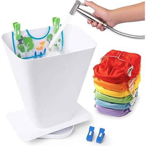 Cloth Diaper Sprayer Splatter Shield- Hands-Free Washing Bucket for Dirty Cloth Diapers for Babies, Clothing, Shoes- Nursery Essentials, Portable for Messy Nappy Toilet Spray Bucket Pail