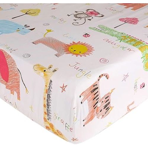 Safari Crib Sheet - Soft Fitted Crib Sheet Baby Sheet for Standard Crib and Toddler mattresses Nursery Sheet for Boys and Girls 1 Pack Animal Jungle Toddler Sheet - by UOMNY