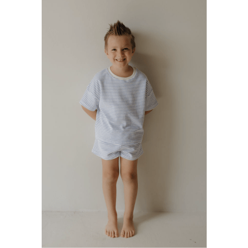 Size: 3-6M - Child Terry Short Set | Ocean Stripe