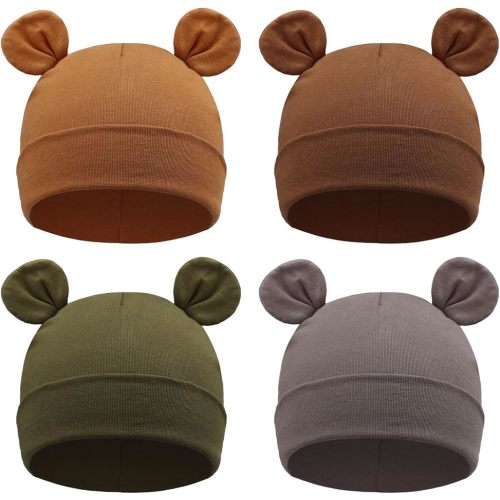 DRESHOW BQUBO 4 Pieces Baby Beanie Newborn Toddler Soft Cute Knit Hat Hospital Hats for Baby Boys Infant Cap Beanies
