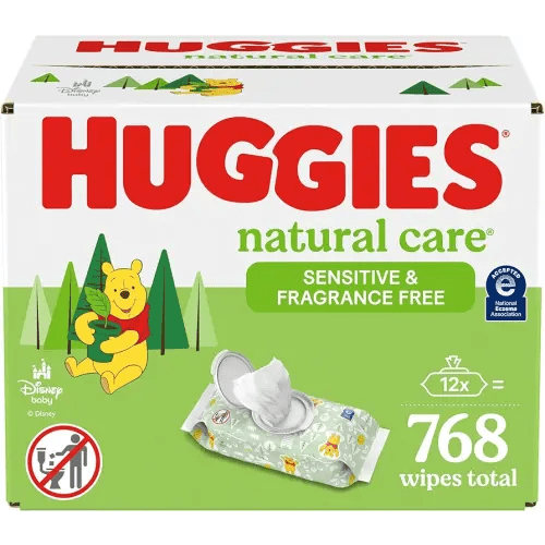 Huggies Natural Care Sensitive Baby Wipes, Unscented, Hypoallergenic, 99% Purified Water, 12 Flip-Top Packs (768 Wipes Total)