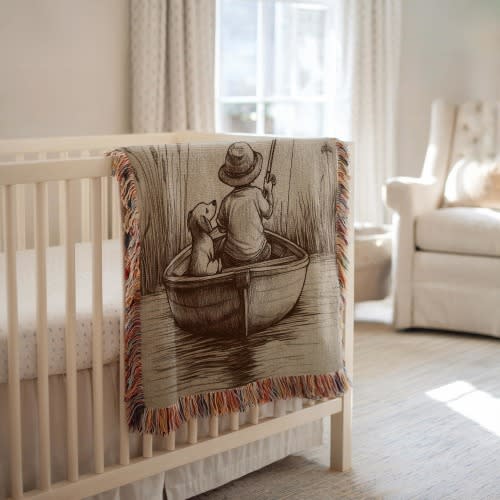 Fishing Baby Blanket Fishing Woven Blanket Throw Boys Fishing Nursery Decor Baby Shower Gift Fishing Theme Woven Blanket Boy Fishing Nursery