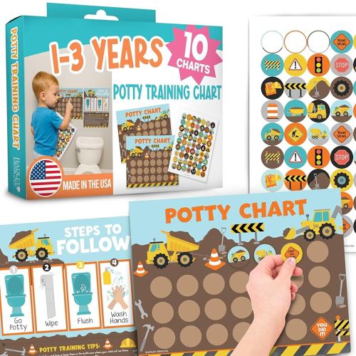 Hadley Designs Potty Training Chart for Boys with Fun Reward Stickers – 10 Potty Chart for Toddlers Boys, 8.5x11" Potty Training Sticker Chart for Toilet Success, Construction Reward Chart for Kids