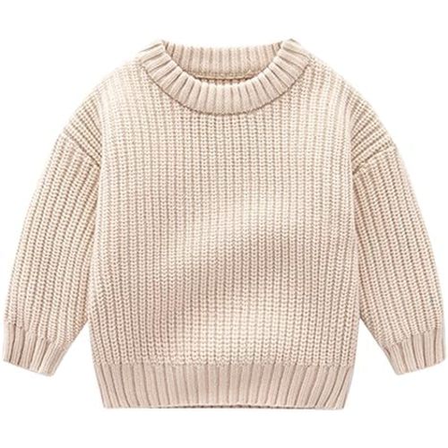 CUATINTUO Toddler Baby Girl Boy Knit Sweater Solid Color Long Sleeve Warm Pullover Tops Fall Winter Clothes