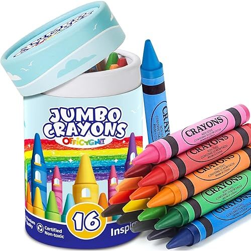16 Colors Jumbo Crayons for Toddlers 1-3, Washable Easy to Hold Large Crayons for Kids Ages 2-4 4-8, Non-Toxic Crayon for School Art Supplies, Classroom Must Haves,Birthday Easter Gifts for Boys Girls