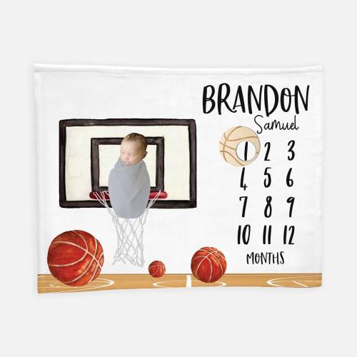 Basketball Milestone Blanket, Basketball Baby Blanket, Personalized Baby Blankie, Monthly Baby Blanket, Boy Blanky, Baby Sports Blanket B52