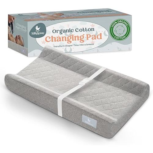 Organic Cotton Changing Pad - Soft & Breathable Diaper Changing Pads, Safe Non-Slip Waterproof Design | Removable & Washable Baby Change Pad Cover | Standard Pad for Dresser - Modern Grey