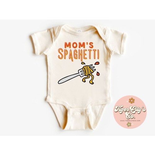 Mom's Spaghetti Baby Bodysuit Tee - Funny, Retro, Hipster, Hip Hop, Streetwear, Foodie, Baby Bodysuit One-piece Romper Shirt