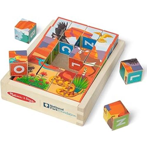 Melissa & Doug National Parks Alphabet & Animals 24-Piece Cube Puzzle (Everglades, Arches, Yellowstone) - FSC Certified