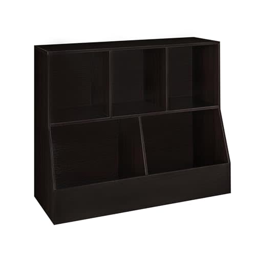 DINZI LVJ Toy Storage Organizer, Kids Bookshelf, Wood Toy Storage Cabinet, 5 Cubby Children Bookcase, Toddler Book Toy Shelf for Playroom, Bedroom, Nursery, Hallway, School, 35.4" Long, Espresso