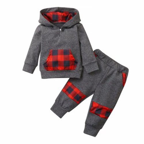 TAIAOJING Baby Boy Clothes Toddler Winter Long Sleeve Red Plaid Prints Tops Pants 2PCS Outfits Clothes Set For Babys Clothes Hooded Boys Fashion Outfits 6-12 Months