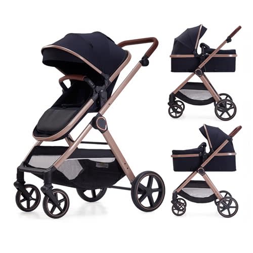 Lortsybab 2 in 1 Baby Stroller, Newborn Infant Toddler Convertible Bassinet Pram Stroller for 0-36 Months Old Babies (Black)