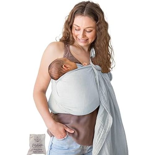 Baby Sling and Ring Sling 100% Cotton Muslin Infant Carrier, Ring Sling Baby Carrier Front and Chest Newborn Carrier Baby Carrier Wrap, Toddler Carrier (Light Blue)