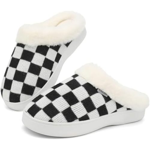 UBFEN Womens Slippers Classic Plaid Winter Warm with Memory Foam Fluffy House Shoes Platform Indoor Bedroom