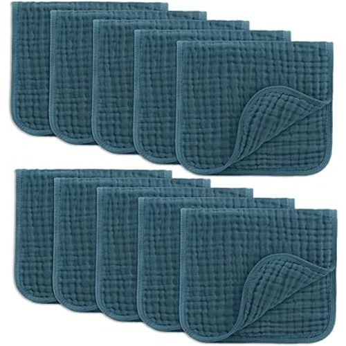 Comfy Cubs Muslin Burp Cloths Set Large 100% Cotton Hand Washcloths for Babies, Baby Essentials 6 Layers Extra Absorbent and Soft Boys & Girls Baby Bibs & Burp Cloths Set (Neptune, 10-Pack, 20" X10")
