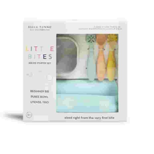 Bella Tunno Silicone Feeding Set - Beginner Bib, Puree Bowl, Utensil Trio, Ages 4-12M