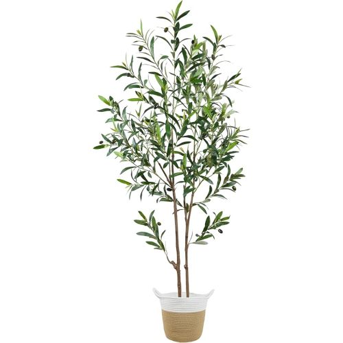 5ft (60”) Artificial Olive Tree, Tall Fake Olive Plant, Faux Olive Silk Tree for Mordern Indoor Home Livingroom Office Floor Corner Décor